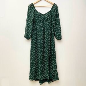 Hollister Green Floral Smocked Long Sleeve Maxi Dress